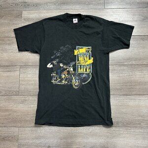 Vintage Way of Life Biker T-Shirt Motorcycle 90’s Single Stitch L Black